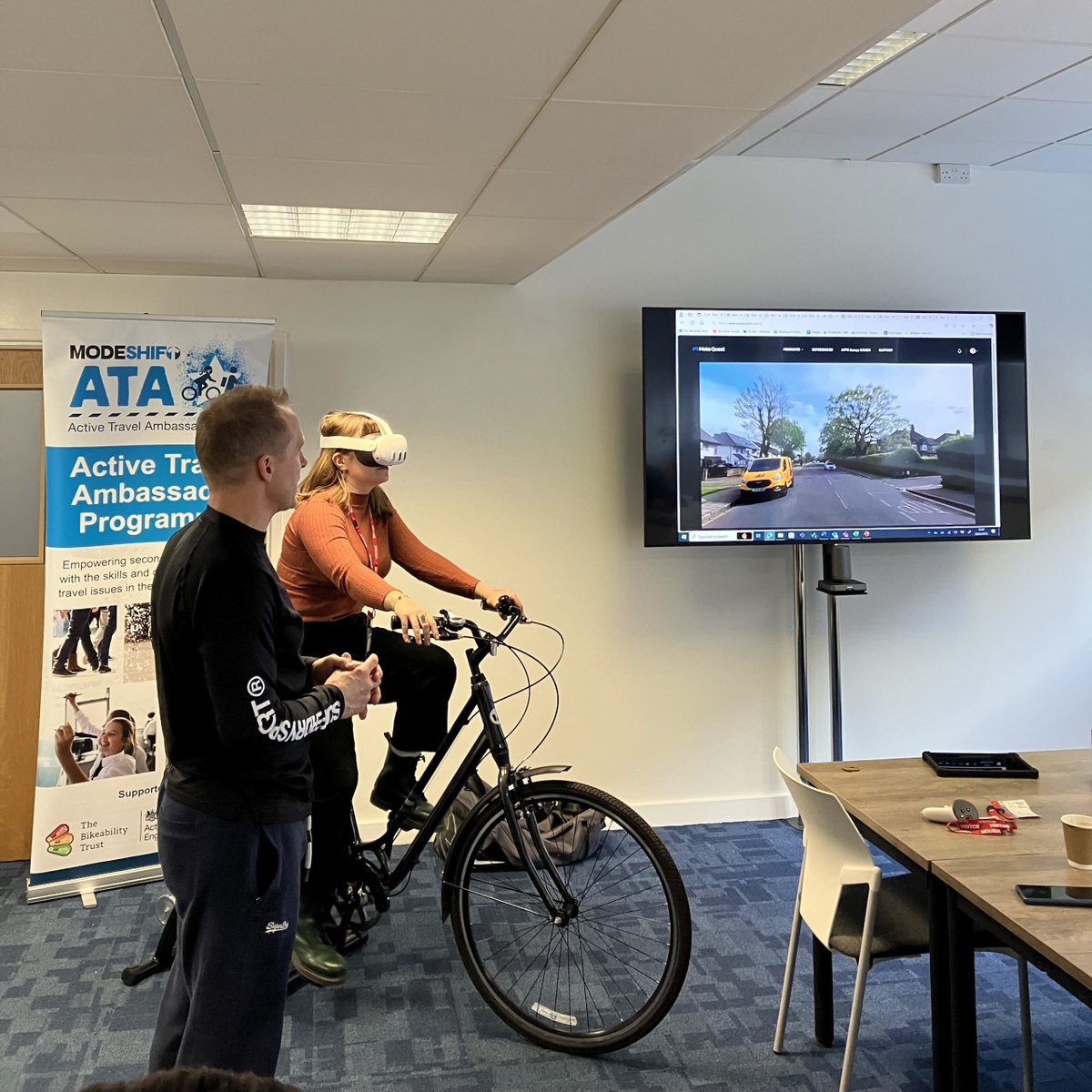 BikeabilityUK's tweet image. At Bikeability, we believe that confidence on the saddle is essential for promoting active travel. That&apos;s why we&apos;re thrilled to take @WestMids_CA &amp;amp; @TeamModeshift for a spin in the Pedalverse. 🚲🎮
See how they got on with VR cycle training 🔗ow.ly/Y6oQ50VqpXo