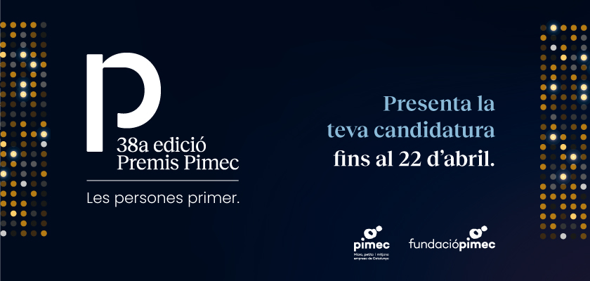 El pròxim 12 de juny celebrarem la 38a edició dels Premis Pimec, on posarem en valor la contribució de les #pimes al desenvolupament econòmic i social, i distingirem les millors iniciatives empresarials desenvolupades a Catalunya durant l'any 2024.

Pots presentar la teva