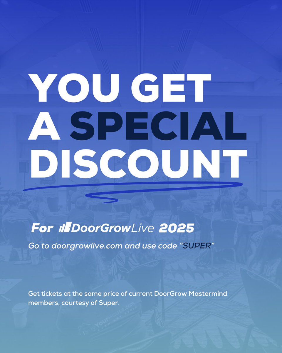 Looking to grow and enhance your property management business? 

We've got a treat for you! Use promo code "SUPER" to unlock a huge discount on ticket prices to DoorGrow Live, the property management and real estate investor growth conference this May! 

doorgrow.com/doorgrow-live/