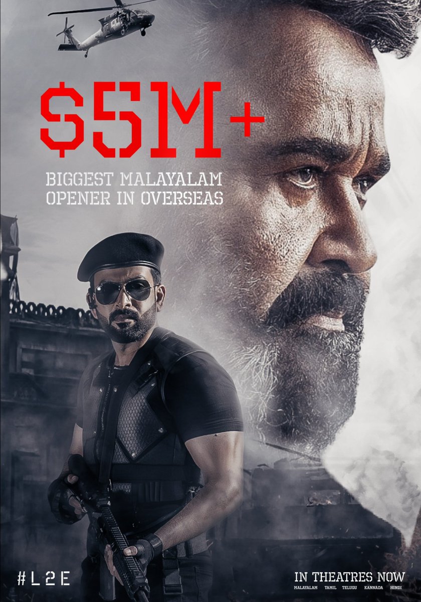 Face the world.. Ab’ram. 

Global domination! $5M+ and counting. 

#Empuraan rewrites the rules of overseas box office. A historic achievement! 

#L2E #EMPURAAN In theatres worldwide.

Malayalam | Tamil | Hindi | Kannada | Telugu