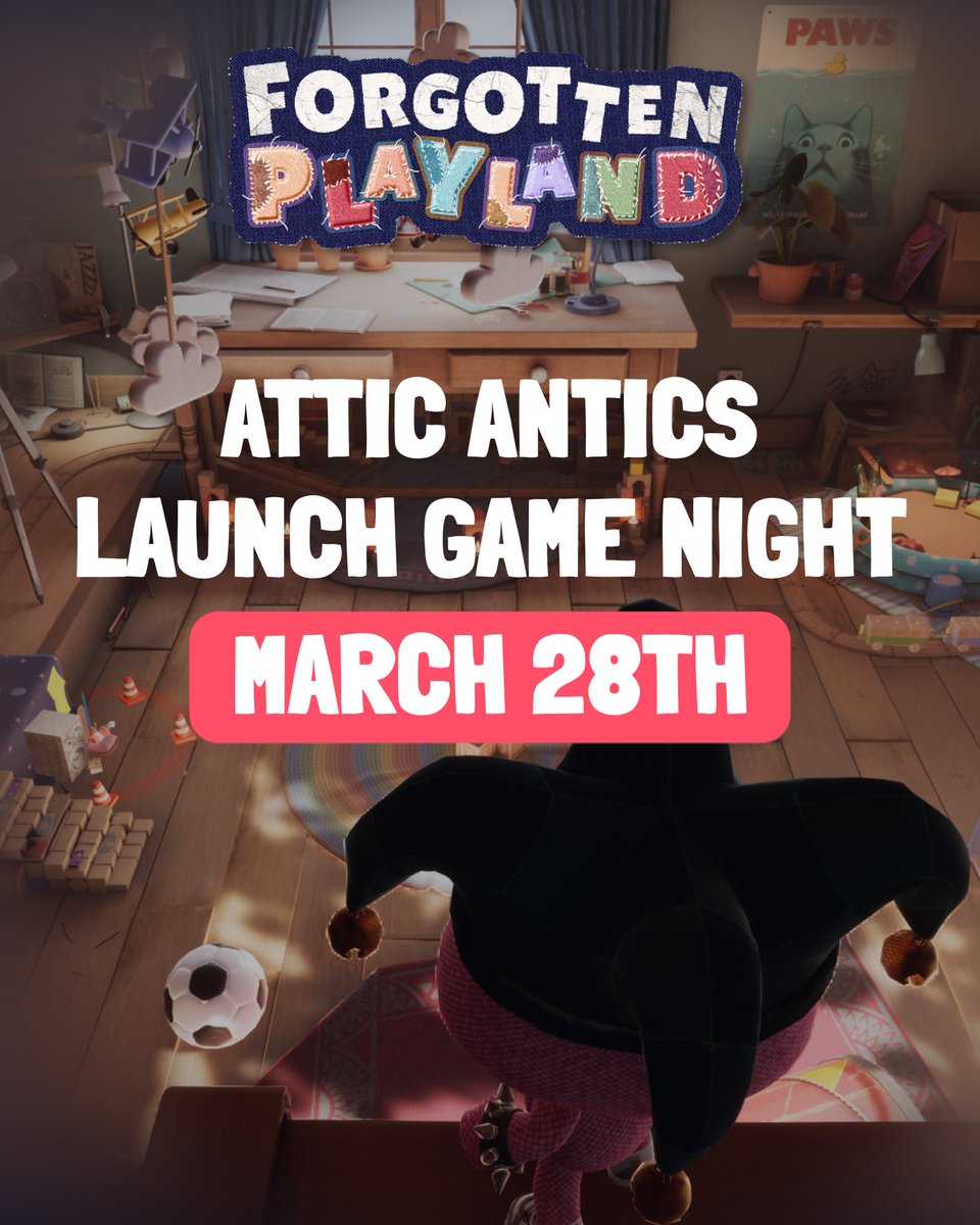 ForgotPlayland's tweet photo. Forgotten Playland is out and the community is already diving in! 💥

🥳 Join us at 6 PM CET on our official Discord server for the first ever 'Attic Antics' Game Night! Grab some snacks and get ready for some cozy &amp; chaotic party games!

https://t.co/RGOygzjdDa https://t.co/3pgsGCEBd5