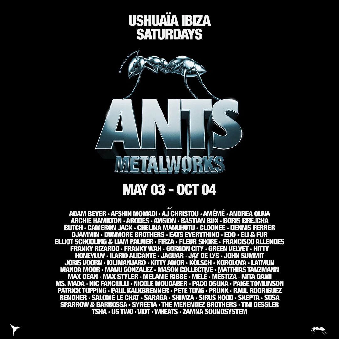 𝐀𝐍𝐓𝐒 𝐌𝐄𝐓𝐀𝐋𝗪𝐎𝗥𝐊𝐒 𝐀–𝐙 𝐑𝐄𝐕𝐄𝐀𝐋𝐄𝐃

The Machine Awakens - be part of a new beginning.

<a href="/ushuaiaibiza/">Ushuaïa Ibiza Official</a> // Saturdays 3 May - 4 Oct 

Tickets/Vip Bookings : l.unitedants.com/zujsev
