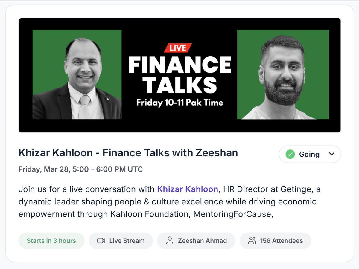 Khizar Kahloon (@khizarkahloon) on Twitter photo I'm looking forward to speaking with <a href="/zeeshanonweb/">Zeeshan Ahmad</a> at The Kamyabi Network—an initiative by <a href="/hoflolz/">Syed Muzamil Hasan Zaidi</a> that aims to unite skilled professionals in Pakistan and abroad.
📅 Friday, March 28 | 🕙 10 PM PKT
🔗 Free sign-up: community.kamyabinetwork.com/c/event-calend… I'm looking forward to speaking with <a href="/zeeshanonweb/">Zeeshan Ahmad</a> at The Kamyabi Network—an initiative by <a href="/hoflolz/">Syed Muzamil Hasan Zaidi</a> that aims to unite skilled professionals in Pakistan and abroad.
📅 Friday, March 28 | 🕙 10 PM PKT
🔗 Free sign-up: community.kamyabinetwork.com/c/event-calend…