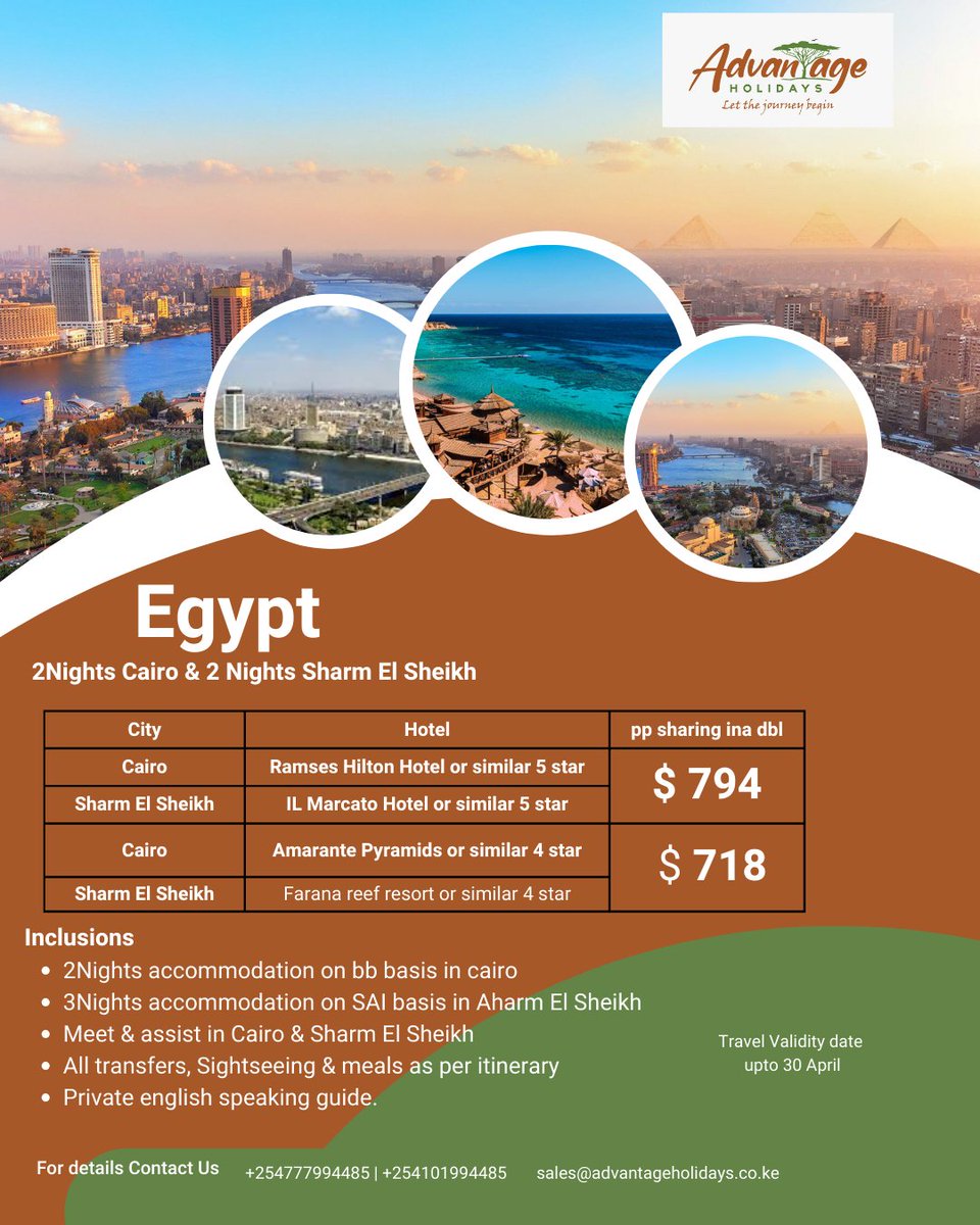 Advantage Holidays (@advantagesafari) on Twitter photo Step back in time where every corner of Egypt tells a story.
Call: +254777994485 | +254101994485
Email: sales@advantageholidays.co.ke
#Exploreegypt #travel #advantageholidays Step back in time where every corner of Egypt tells a story.
Call: +254777994485 | +254101994485
Email: sales@advantageholidays.co.ke
#Exploreegypt #travel #advantageholidays