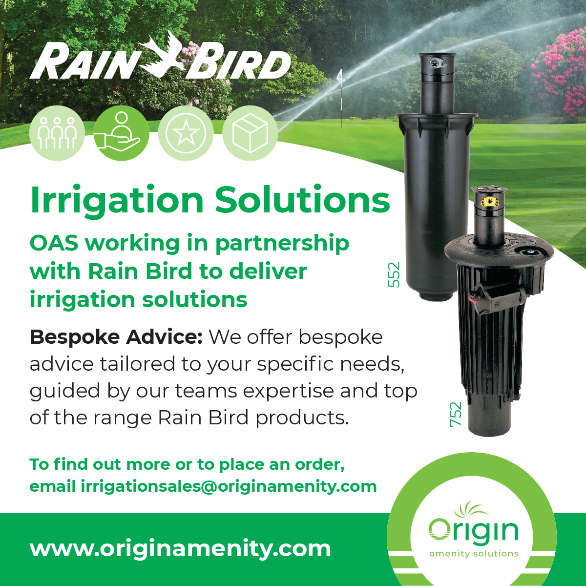 Origin Amenity Solutions (@originamenity) on Twitter photo Whether your project is large or small, the OAS Irrigation Team will provide you with a bespoke #irrigation solution!
Offering the industry leading <a href="/rainbirdgolfuk/">Rain Bird Golf - UK & Ireland</a> range and backed by many years of industry experience, we can help take your irrigation systems to the next level. Whether your project is large or small, the OAS Irrigation Team will provide you with a bespoke #irrigation solution!
Offering the industry leading <a href="/rainbirdgolfuk/">Rain Bird Golf - UK & Ireland</a> range and backed by many years of industry experience, we can help take your irrigation systems to the next level.