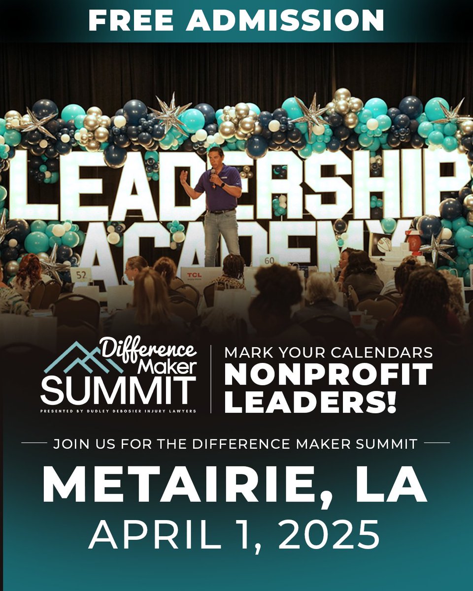 DudleyDeBosier's tweet image. 📣ATTENTION NONPROFIT LEADERS! Join us for the 16th Difference Maker Summit on April 1 at the Saints Training Facility. Enjoy FREE nonprofit management workshops, networking, and thousands in giveaways! Read our press release to learn more and to register: bit.ly/4iL9z27