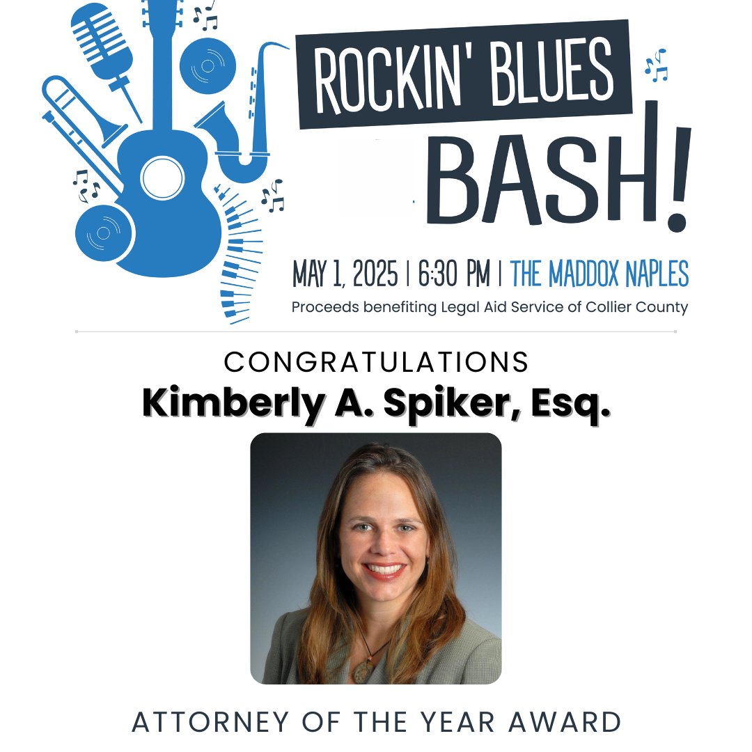 Congratulations to Kimberly A. Spiker, Esq., who has been selected by Legal Aid Service of Collier County (LASCC) as the 2025 recipient of our Attorney of the Year award!