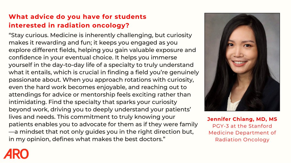 Applied Radiation Oncology (@applied_radonc) on Twitter photo Want to hear more from Jennifer Chiang, MD, MS, a current PGY-3 at <a href="/StanfordRadOnc/">Stanford Radiation Oncology</a> ?
🔗 bit.ly/3FF1jC5
#RadOnc #RadOncResident #RadOncResidency #Resident Want to hear more from Jennifer Chiang, MD, MS, a current PGY-3 at <a href="/StanfordRadOnc/">Stanford Radiation Oncology</a> ?
🔗 bit.ly/3FF1jC5
#RadOnc #RadOncResident #RadOncResidency #Resident
