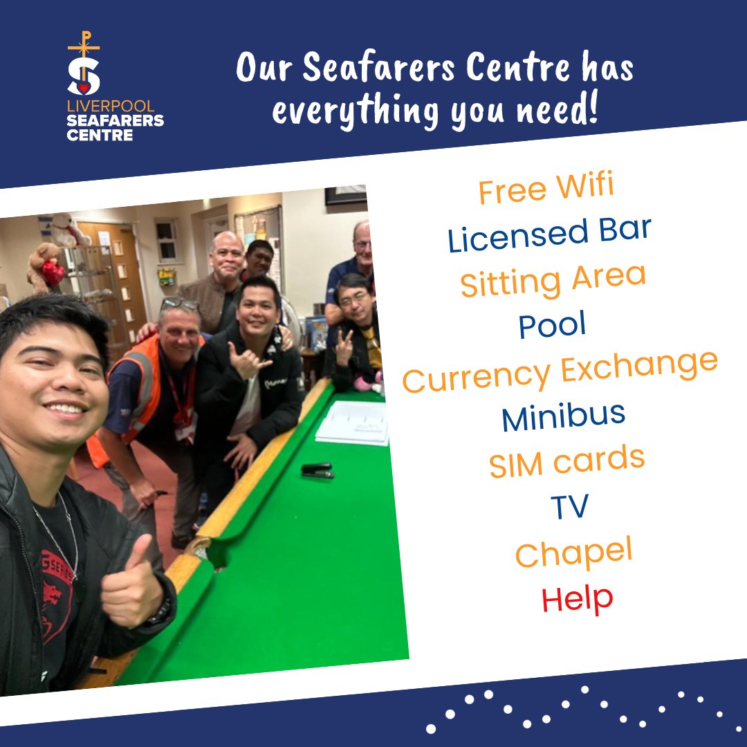 Liverpool Seafarers Centre is open EVERY DAY from 08:00 - 23:00!

💙 We look forward to your next visit!
