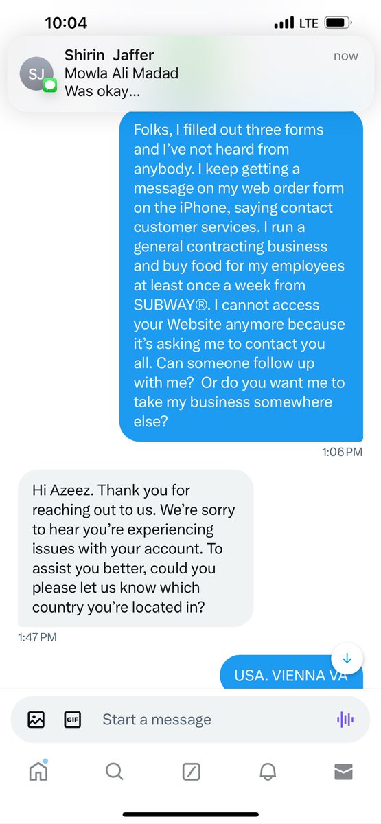 AzeezalyJaffer's tweet image. #subway #nofollowup #poorcustomerservice @SUBWAY 
Atriocious’.