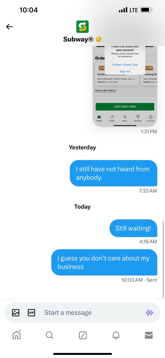 AzeezalyJaffer's tweet image. #subway #nofollowup #poorcustomerservice @SUBWAY 
Atriocious’.