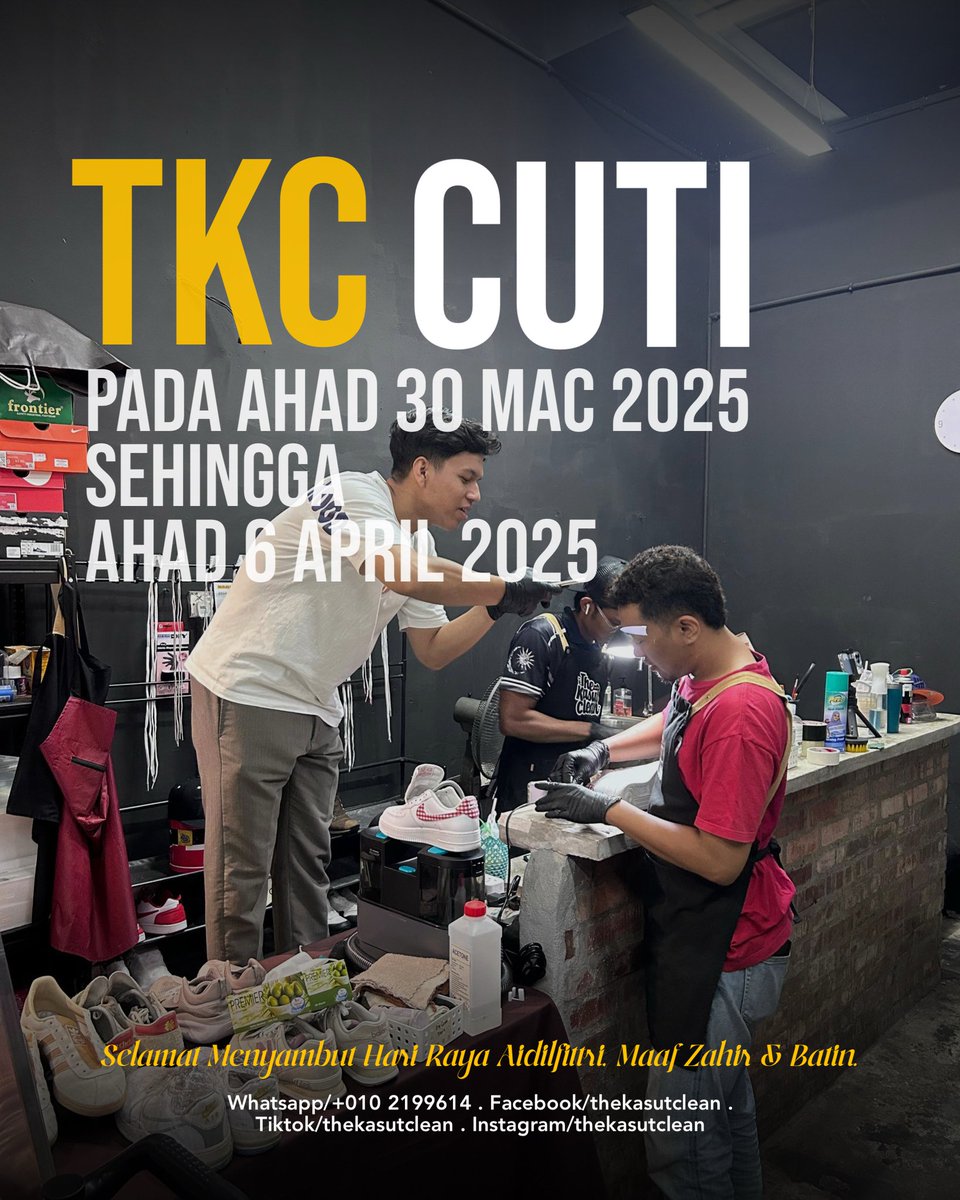 Thekasutclean's tweet photo. Hari Sabtu 29 Mac merupakan hari terakhir untuk collect kasut raya anda. 

Reminder telah diberi pada setiap pelanggan kami di Whatsapp. 

Sila rancang jadual anda!

#thekasutclean #cucikasut #cheras #kualalumpur https://t.co/ryYu5gpY3y