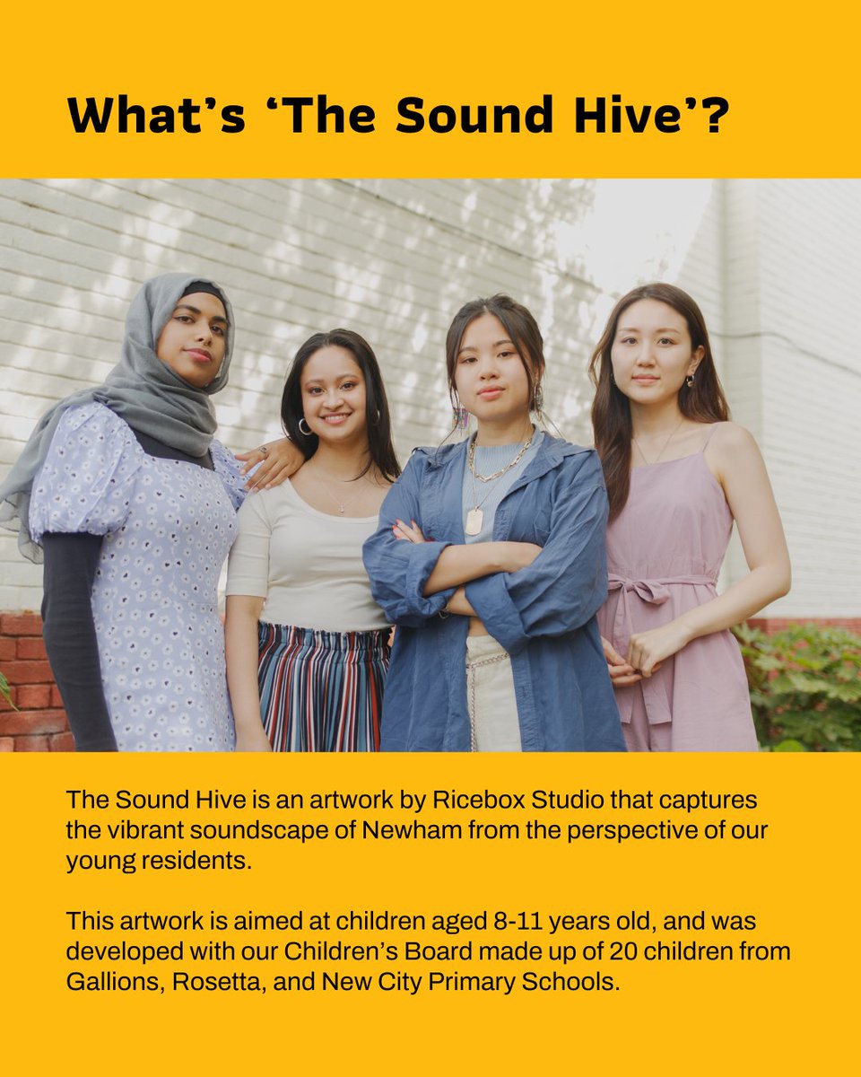 📢 The Sound Hive by Ricebox Studio is launching! 

An interactive sound &amp; light installation capturing Newham’s soundscape through a bee’s adventure! 

📅 Sat 5 April 2025 | ⏰ 12–3 PM
📍 Beckton Globe Library, London

Book now! bit.ly/SoundHive

#InteractiveArt
