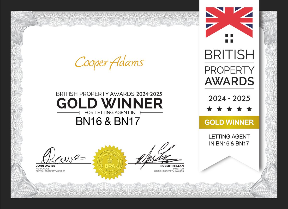 cooper_adams's tweet photo. We’ve done it again! 🏆

We’re proud to announce that Cooper Adams have won the Gold British Property Award for Letting Agent in Littlehampton! 🎉✨

#AwardWinning #BritishPropertyAwards #GoldWinner #Property https://t.co/dXNG7uq2dm