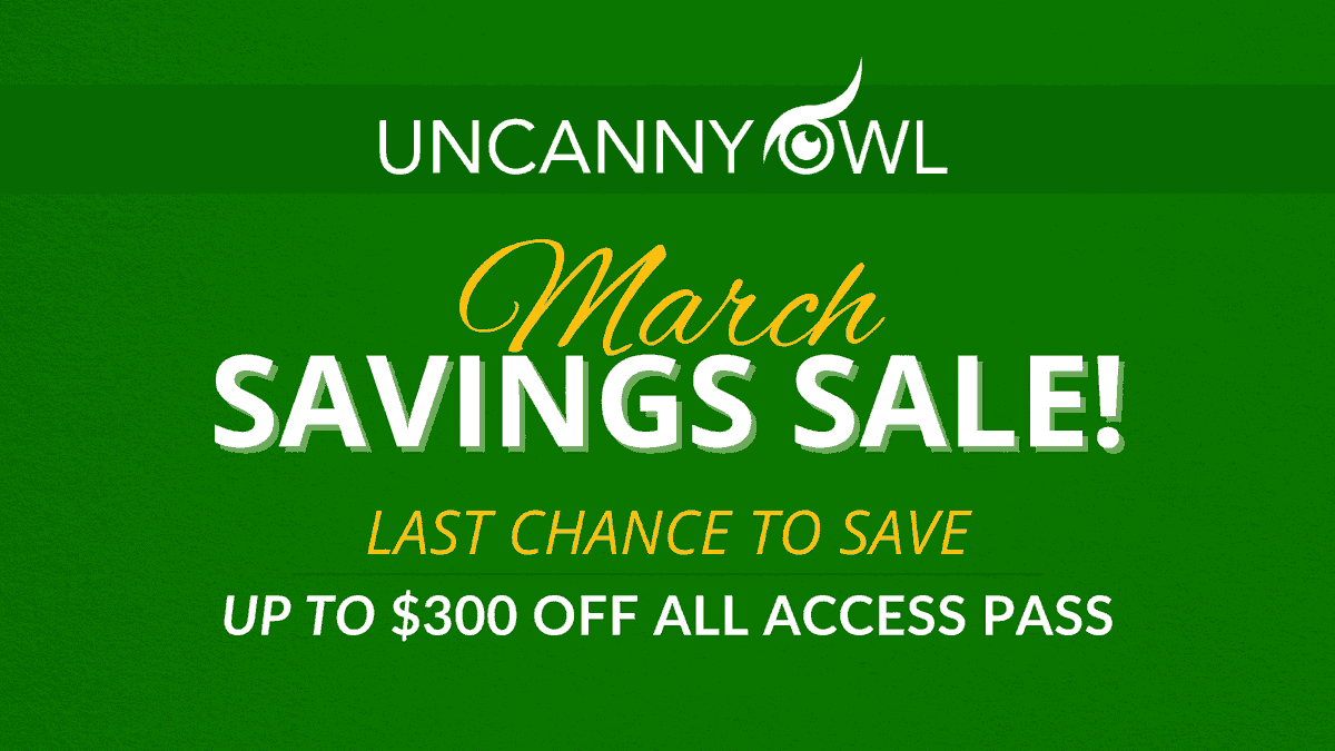 🚨 E-learning enthusiasts, today only!

Our March Savings Sale ends at 11:59 PM ET!

🎓 Up to $300 off the All Access Pass
💥 60% off Automator Pro-Plus
💡 5 top LearnDash plugins for the price of 2

Don't miss out 👉 uncannyowl.com/all-access-pas…