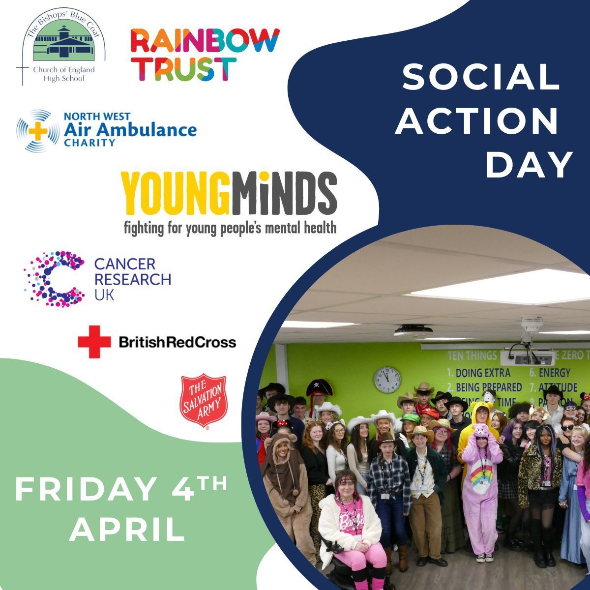 The Bishops' Blue Coat C of E High School (@bishopshigh) on Twitter photo Next Friday is Social Action Day! Students are invited to wear their own clothes and make a donation of £2 to our Year Group Charities <a href="/RainbowTrustCC/">Rainbow Trust Children’s Charity</a> <a href="/salvationarmyuk/">The Salvation Army</a> <a href="/YoungMindsUK/">YoungMinds</a> <a href="/BritishRedCross/">British Red Cross 🧡</a> <a href="/CR_UK/">Cancer Research UK</a> <a href="/NWAirAmbulance/">North West Air Ambulance Charity</a> #SocialAction #Charity Next Friday is Social Action Day! Students are invited to wear their own clothes and make a donation of £2 to our Year Group Charities <a href="/RainbowTrustCC/">Rainbow Trust Children’s Charity</a> <a href="/salvationarmyuk/">The Salvation Army</a> <a href="/YoungMindsUK/">YoungMinds</a> <a href="/BritishRedCross/">British Red Cross 🧡</a> <a href="/CR_UK/">Cancer Research UK</a> <a href="/NWAirAmbulance/">North West Air Ambulance Charity</a> #SocialAction #Charity