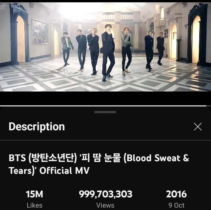 Bangtan7_Stream's tweet image. 📊| “Blood, Sweat &amp;amp; Tears” Official MV by @BTS_twt has surpassed 999,703,303 views on Youtube. It is only 296,697 views away from surpassing #BSTto1B milestone.

Keep streaming, everyone!✅️