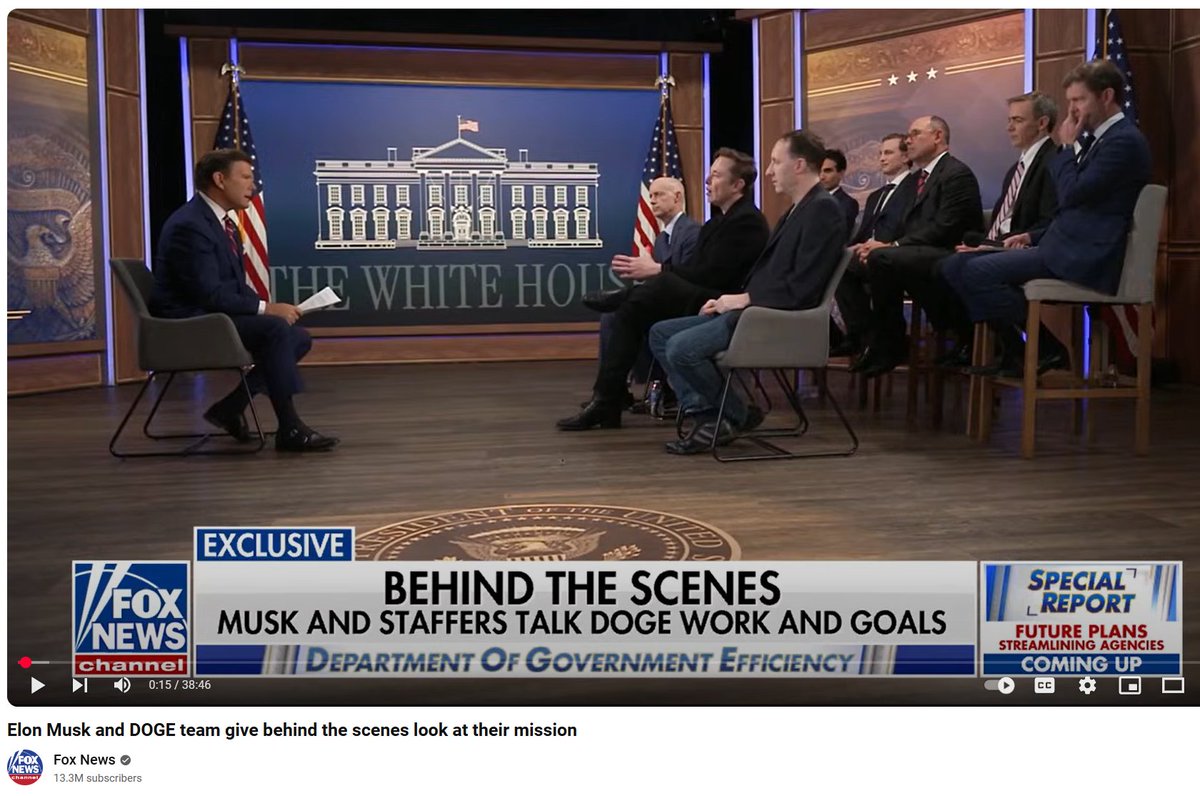 This is a great segment and well worth the 38 minutes for anyone who still watches the news and/or reads the paper! <a href="/elonmusk/">Elon Musk</a> and <a href="/DOGE/">Department of Government Efficiency</a> staffers sit down with <a href="/BretBaier/">Bret Baier</a> to discuss the truth about their efforts to eliminate waste, fraud and abuse from government agencies!