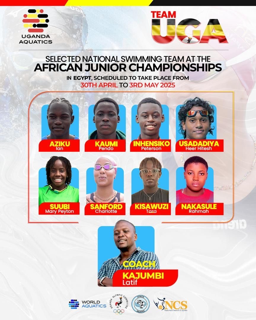 <a href="/Ugandaaquatics/">Uganda Aquatics</a> Squad Selection Announcement for <a href="/Africa_Aquatics/">Africa Aquatics</a>  Junior Championships in Egypt, 30 Apr - 03 Mar 2025, Cairo