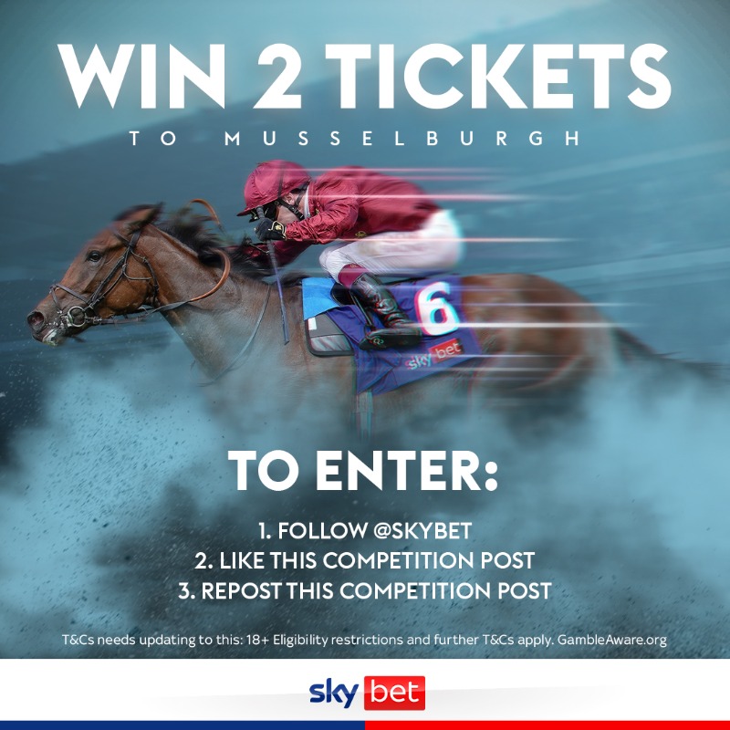 SkyBet's tweet photo. 2 weeks to go until the @SkyBet Sunday Series! 🏇

To celebrate, we are giving away a pair of tickets to the opening fixture at @MusselburghRace 🎁

To enter:
◼️Follow @SkyBet
◼️Like this post
◼️Repost this post

The winner will be announced on Friday at 10am ⏰

T&amp;Cs apply 👇