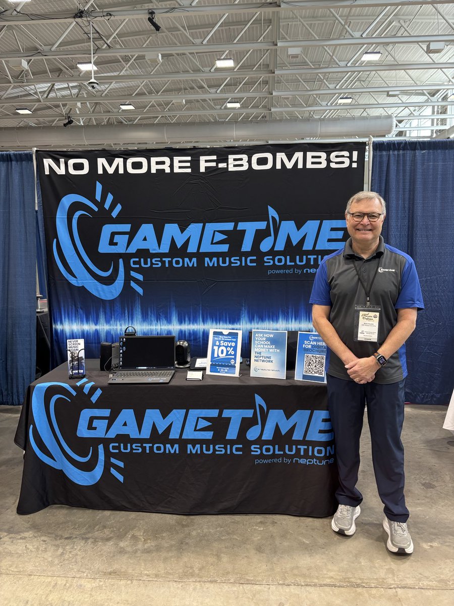 bryanhouston's tweet photo. North Carolina Athletic Directors, are you tired of obscene music mishaps at your games? Come by and learn about @NeptuneGameTime. I’m at booth 53 at the NC AD Association Conference in Wilmington. #NCADA #NoMoreFBombs https://t.co/1nTx7tRspM