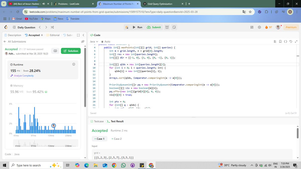JaiswalAdi89787's tweet photo. 🚀 Day 77 of #LeetCode POTD!

Solved today’s problem with an optimized approach! Every challenge is a step closer to mastery. 🔥

#100DaysOfCode #Coding #LeetCode #EpicCodingVoyage https://t.co/dluqy34ft9