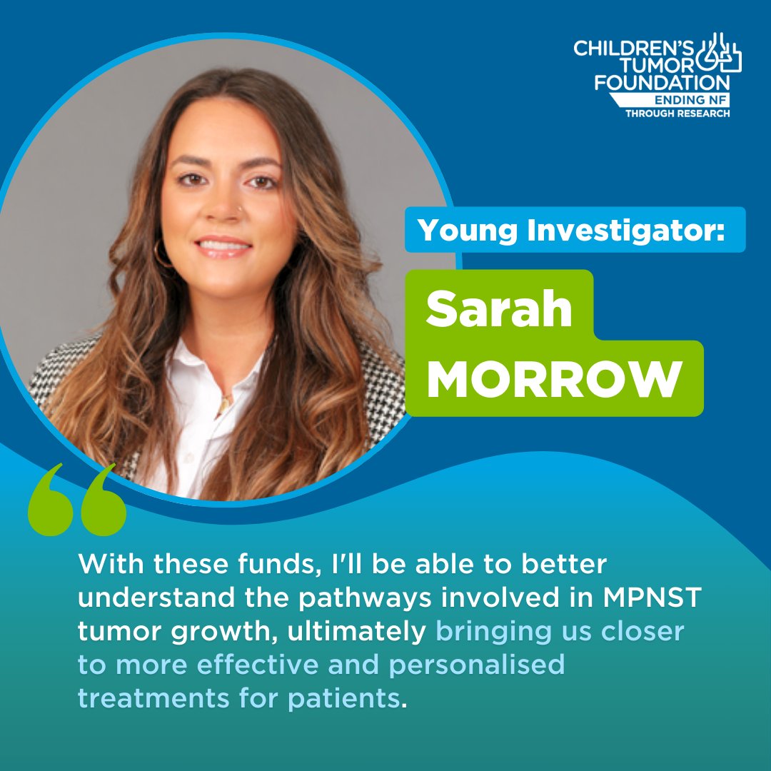 ChildrensTumor's tweet photo. 👋Meet Sarah Morrow, a recent Young Investigator Award recipient! Her research focuses on MPNST tumor growth in NF, bringing us closer to personalized treatments for patients. Learn more here: 🔗https://t.co/y0kCc5ENrw

#EndNF #MakeNFVisible https://t.co/ud9iyDXoAz