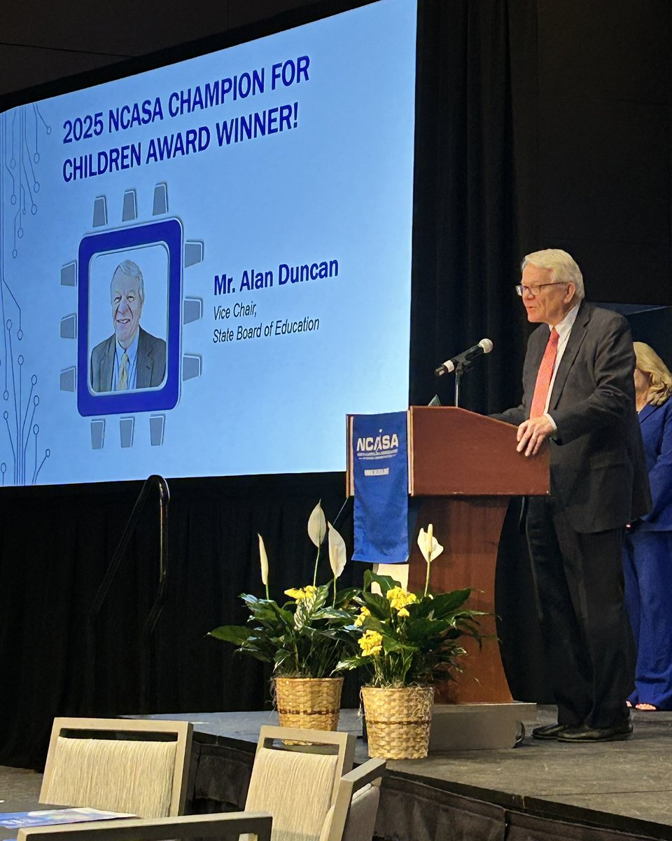 Congratulations to State Board of Education Vice-Chair Alan Duncan, our 2025 Champion Our Children award winner! Thank you for your decades of services &amp; for all the work you’ve done to protect student &amp; teacher safety, &amp; enhance student achievement. #EdLeadership2025 #nced