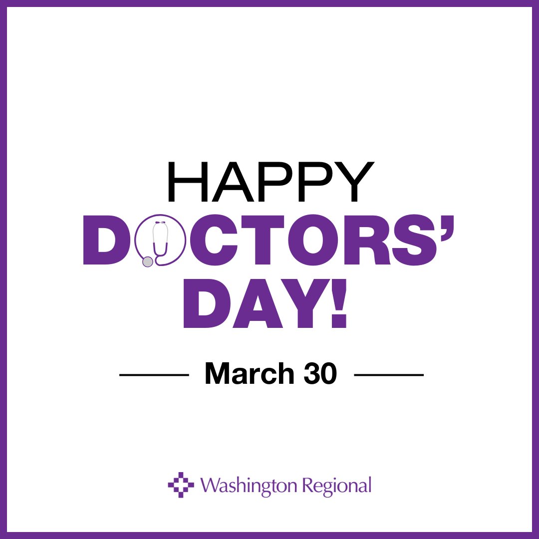 Today is National Doctors' Day!🩺

We are thankful for our physicians and the high quality, compassionate care that they provide to our patients.

Has a Washington Regional doctor made a difference in your life? Share your story at bit.ly/3xkn6uo!