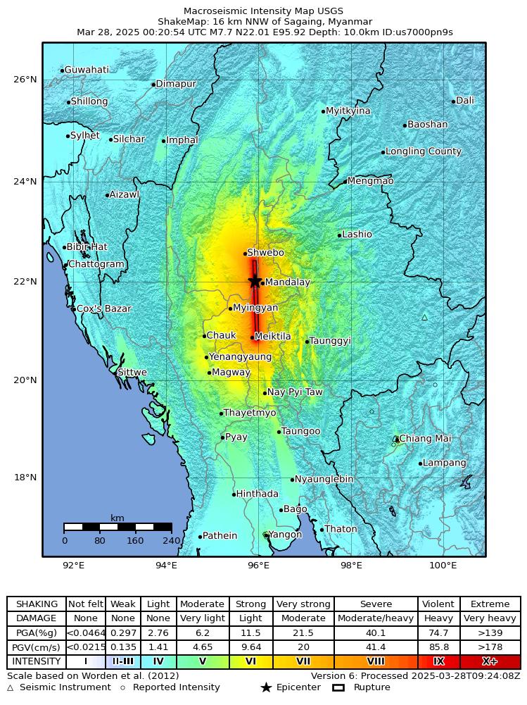 geosociety (@geosociety) on Twitter photo An M7.7 earthquake struck overnight near Mandalay, Myanmar, as the result of strike slip faulting between the India and Eurasia plates. Focal mechanism solutions indicate that slip occurred on either a north-striking, steeply-dipping, right-lateral fault, or a west striking, An M7.7 earthquake struck overnight near Mandalay, Myanmar, as the result of strike slip faulting between the India and Eurasia plates. Focal mechanism solutions indicate that slip occurred on either a north-striking, steeply-dipping, right-lateral fault, or a west striking,