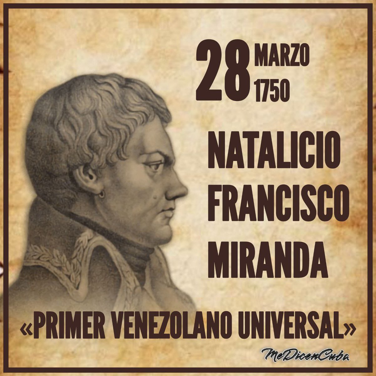 Francisco Miranda fue un político, militar, diplomático, escritor, humanista e ideólogo venezolano, considerado como el precursor de la emancipación americana contra el Imperio español. Conocido como el primer venezolano universal y el americano más universal.