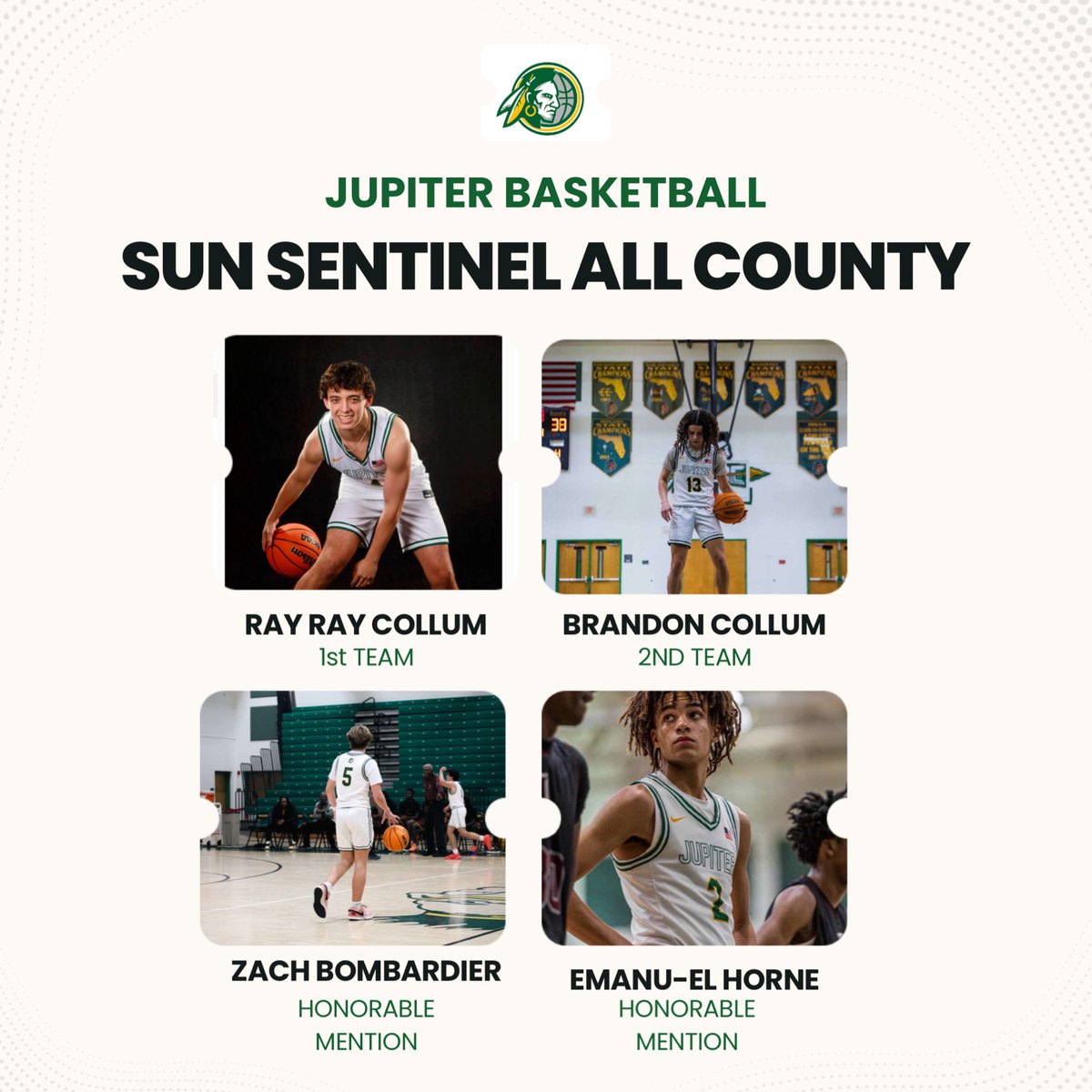 Jupiter Warriors Basketball (@1tribebball) on Twitter photo Congratulations to our 4 All-County selections for the Sun Sentinel! #TheBrotherhood
1st Team- <a href="/rayraycollum/">Rayraycollum</a>
2nd Team- <a href="/BrandonCollum_/">BRANDON COLLUM</a>
HM- <a href="/emanhorne1/">Emanu-El</a> <a href="/26_zach_26/">Zachary Bombardier</a>
<a href="/EraPrep/">New Era Prep</a> <a href="/FutureDraftStyl/">FutureDraftStyle</a> <a href="/ESPNTop63/">ESPN Top 63</a> <a href="/PBCBBallForum/">#PBCHOOPS</a> Congratulations to our 4 All-County selections for the Sun Sentinel! #TheBrotherhood
1st Team- <a href="/rayraycollum/">Rayraycollum</a>
2nd Team- <a href="/BrandonCollum_/">BRANDON COLLUM</a>
HM- <a href="/emanhorne1/">Emanu-El</a> <a href="/26_zach_26/">Zachary Bombardier</a>
<a href="/EraPrep/">New Era Prep</a> <a href="/FutureDraftStyl/">FutureDraftStyle</a> <a href="/ESPNTop63/">ESPN Top 63</a> <a href="/PBCBBallForum/">#PBCHOOPS</a>