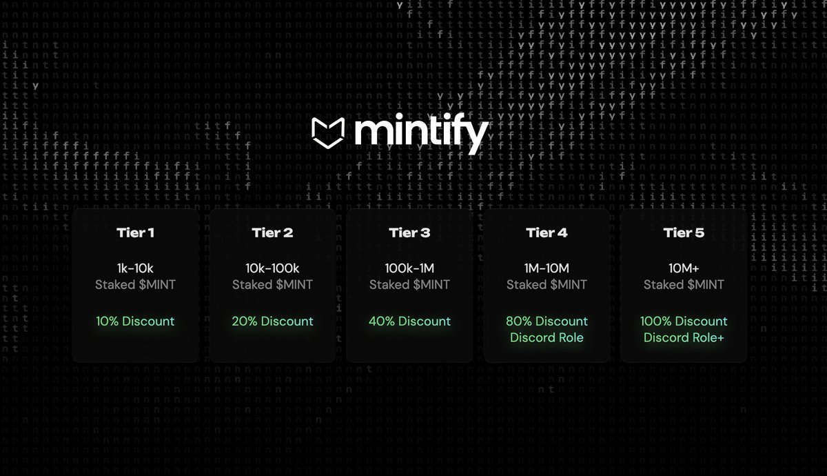 Mintify's tweet image. Staking Tiers. Next Week.