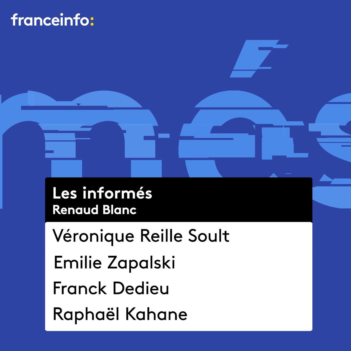 franceinfo pro (@franceinfopro) on Twitter photo Retrouvez #lesinformés de Renaud Blanc.
Avec ce soir 👇
<a href="/reillesoult/">Véronique Reille Soult</a> - <a href="/FrBackbone/">Backbone.Consulting</a>
<a href="/emiliezap/">Emilie Zapalski</a>
<a href="/f_dedieu/">Franck Dedieu</a> - <a href="/MarianneleMag/">Marianne</a>
<a href="/RaphaelKahane/">Raphael Kahane</a> - <a href="/FRANCE24/">FRANCE 24</a>
Dès 20h sur <a href="/franceinfo/">franceinfo</a>
📻⤵️
francetvinfo.fr/en-direct/radi…
📺⤵️
francetvinfo.fr/en-direct/tv.h… Retrouvez #lesinformés de Renaud Blanc.
Avec ce soir 👇
<a href="/reillesoult/">Véronique Reille Soult</a> - <a href="/FrBackbone/">Backbone.Consulting</a>
<a href="/emiliezap/">Emilie Zapalski</a>
<a href="/f_dedieu/">Franck Dedieu</a> - <a href="/MarianneleMag/">Marianne</a>
<a href="/RaphaelKahane/">Raphael Kahane</a> - <a href="/FRANCE24/">FRANCE 24</a>
Dès 20h sur <a href="/franceinfo/">franceinfo</a>
📻⤵️
francetvinfo.fr/en-direct/radi…
📺⤵️
francetvinfo.fr/en-direct/tv.h…