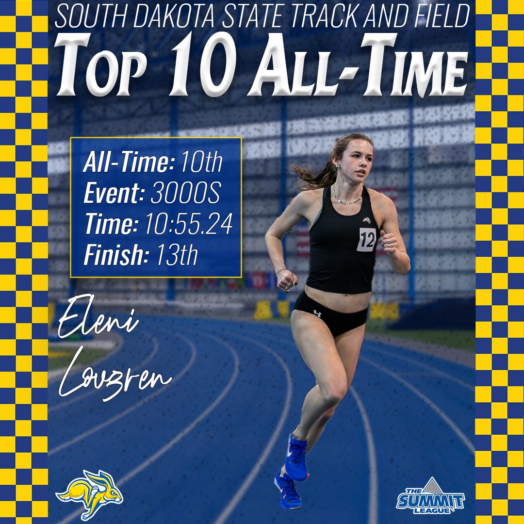 Our distance girls are putting on a show in St. Louis😎

Kayla and Eleni secured 6⃣th and 🔟th, respectively, on the SDSU top 10 list in the 3000m Steeple

Kayla clocked a time of 10:46.57 to finish 4⃣th, while Eleni placed 1⃣3⃣th at 10:55.24 🤭

#GoJacks🐰