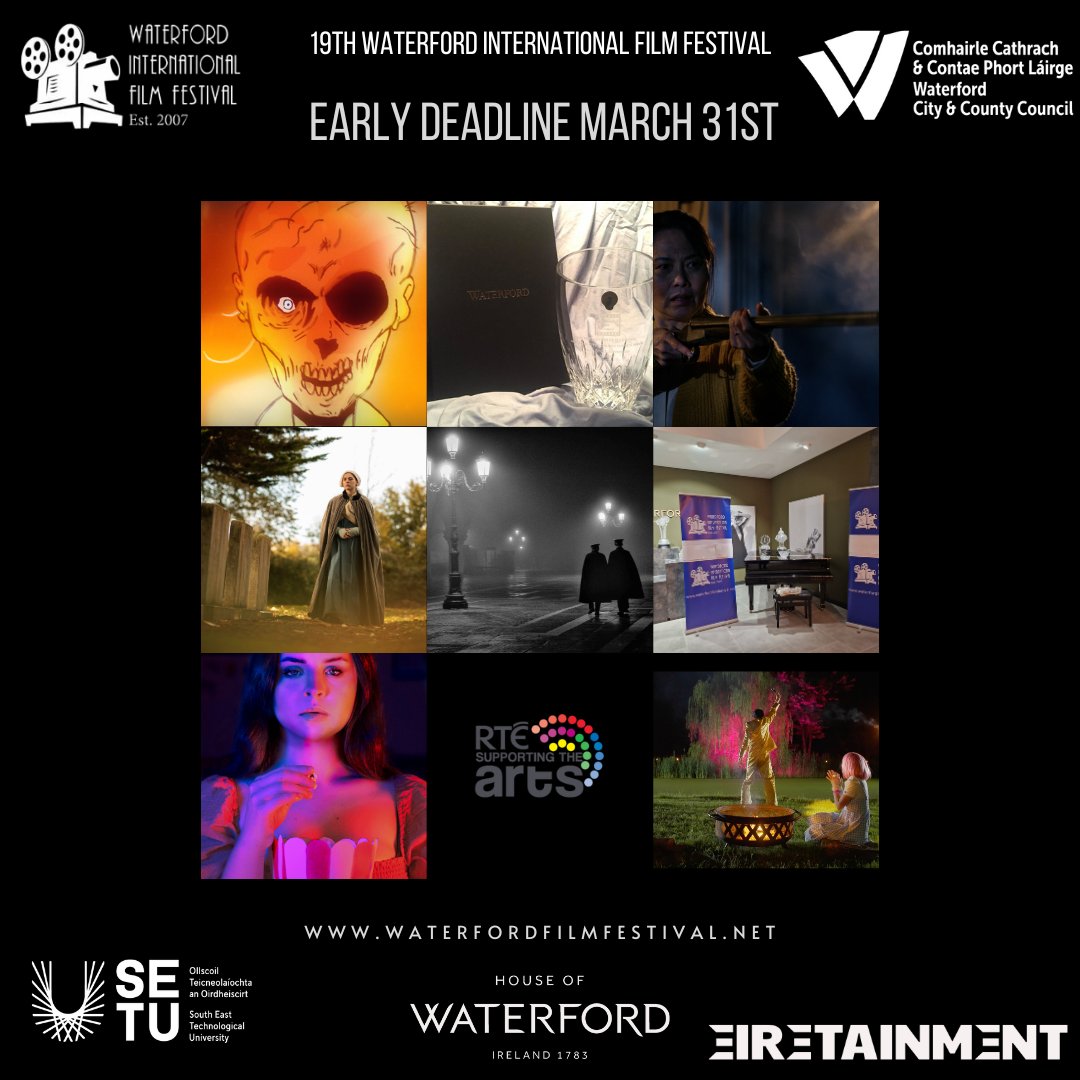 waterfordfilm's tweet photo. EARLY DEADLINE IS 3 DAYS AWAY!
19th Waterford International Film Festival
Open Call for Short Films, Creative Photos &amp; Short Scripts!
To enter please go to : https://t.co/DF84kwWTvK or https://t.co/eRwOiJUyhh
#Waterford  #photography #creativephotography #shortfilms #screenplay https://t.co/I3ebHmaEAj