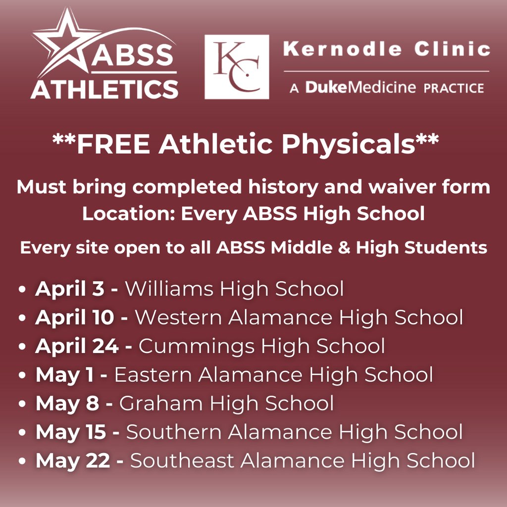 Please see the following locations if your child needs an updated physical for athletics!