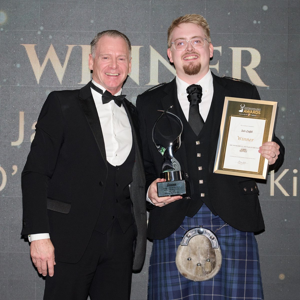 The Young Chef of the Year Award, sponsored by Albert Bartlett

WINNER:

Jack Coghill, Jack ‘O’ Bryans, Dunfermline, pictured with  Graham  Wilson, Albert Bartlett (left)
