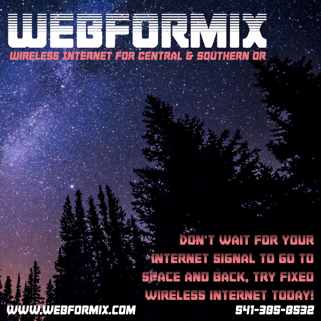 webformix_wisp's tweet image. Forget satellite, and get rural wireless internet that can keep up with you. With Webformix you can say goodbye to latency and weather interruptions and say hello to fast reliable internet backed by local customer service!