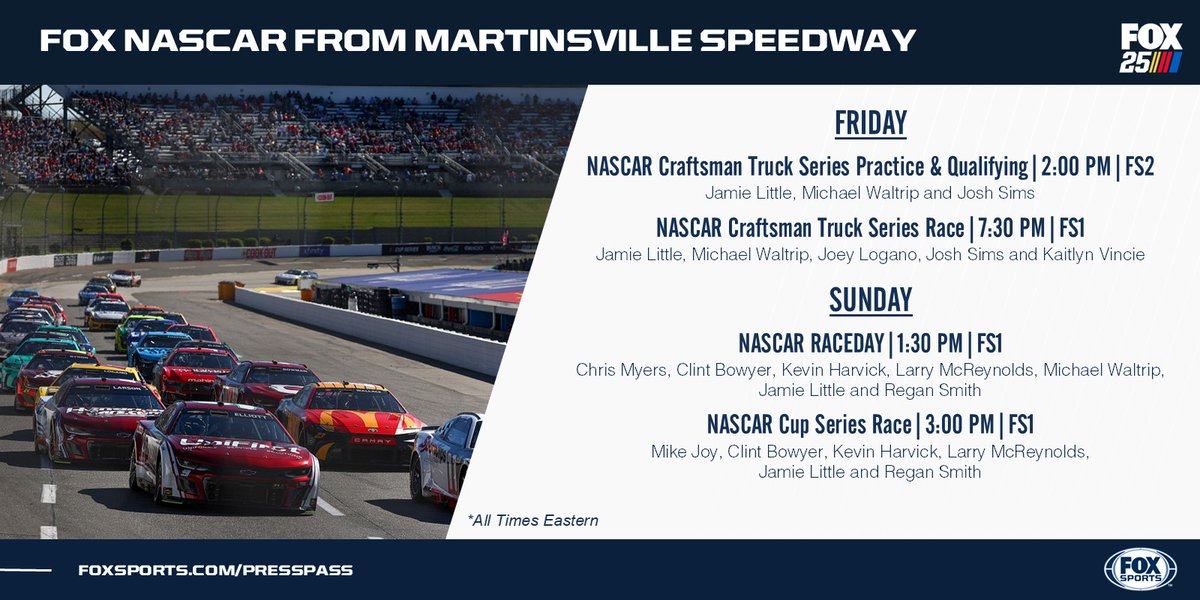 FOX Sports PR (@foxsportspr) on Twitter photo NASCAR takes the show to "The Paperclip" this weekend! @NASCARonFOX is live from <a href="/MartinsvilleSwy/">Martinsville Speedway</a> beginning today for the first short-track racing of the season. 📎 NASCAR takes the show to "The Paperclip" this weekend! @NASCARonFOX is live from <a href="/MartinsvilleSwy/">Martinsville Speedway</a> beginning today for the first short-track racing of the season. 📎