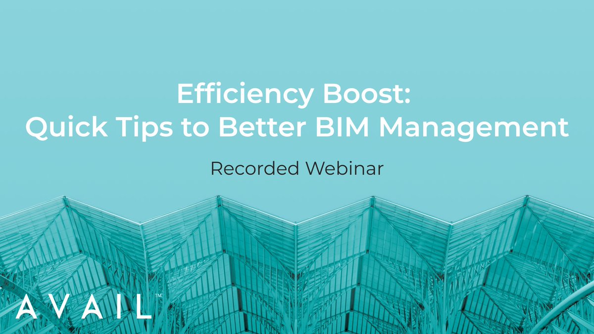 AVAIL (@availecm) on Twitter photo 🚀Efficiency Boost: Quick Tips to Better #BIM Management
Check out the recording from Clay Watson and Robert Snyder's #webinar earlier this week: hubs.ly/Q03dMt4w0
#CMS #ContentManagement #QuickTips #AEC 🚀Efficiency Boost: Quick Tips to Better #BIM Management
Check out the recording from Clay Watson and Robert Snyder's #webinar earlier this week: hubs.ly/Q03dMt4w0
#CMS #ContentManagement #QuickTips #AEC