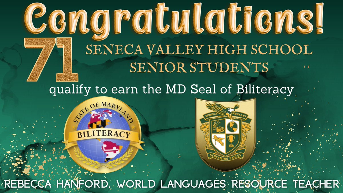 MCPS World Languages (@mcpsworldlang) on Twitter photo 🌟 Seneca Valley High School honors 71 Senior Eagles with the #MDSealofBiliteracy in French. Mandarin Chinese, Spanish, and others. Keep flying high! 🦅💛💚 Merci Mme Hanford! #MCPSMultilingual #VocesHispanas #CompétencesLinguistiques <a href="/RHernandezMCPS/">Ricardo E. Hernandez</a> 🌟 Seneca Valley High School honors 71 Senior Eagles with the #MDSealofBiliteracy in French. Mandarin Chinese, Spanish, and others. Keep flying high! 🦅💛💚 Merci Mme Hanford! #MCPSMultilingual #VocesHispanas #CompétencesLinguistiques <a href="/RHernandezMCPS/">Ricardo E. Hernandez</a>