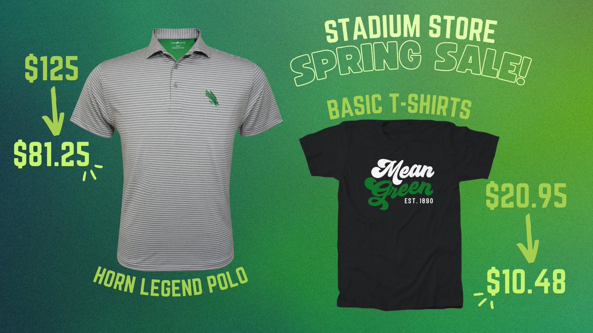 UNT Gear (@untgear) on Twitter photo Donβt miss out on our BIGGEST SALE OF THE YEAR!!
Tomorrow. Only at our Stadium Store.
<a href="/MeanGreenSports/">Mean Green Sports</a> GMG π¦
π’ Donβt miss out on our BIGGEST SALE OF THE YEAR!!
Tomorrow. Only at our Stadium Store.
<a href="/MeanGreenSports/">Mean Green Sports</a> GMG π¦
π’