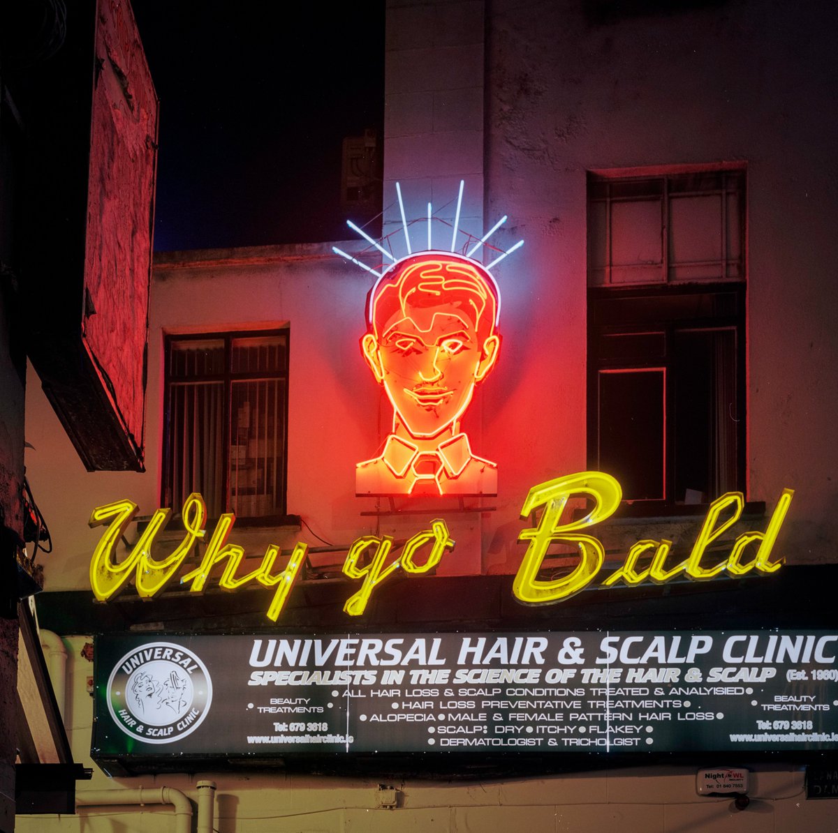 David Jazay (@davidjazay) on Twitter photo S. Great George's Street, Dublin 2015
The iconic "Why go bald?" neon sign, restored.
For more, please FOLLOW & RT !
For ltd. edition PRINTS, see header.
@photosofdublin
<a href="/OldDublinTown/">Old DublinTown. com</a>
<a href="/IBN_Berlin/">IBN-Berlin</a>
<a href="/littlemuseumdub/">The Little Museum of Dublin</a> S. Great George's Street, Dublin 2015
The iconic "Why go bald?" neon sign, restored.
For more, please FOLLOW & RT !
For ltd. edition PRINTS, see header.
@photosofdublin
<a href="/OldDublinTown/">Old DublinTown. com</a>
<a href="/IBN_Berlin/">IBN-Berlin</a>
<a href="/littlemuseumdub/">The Little Museum of Dublin</a>