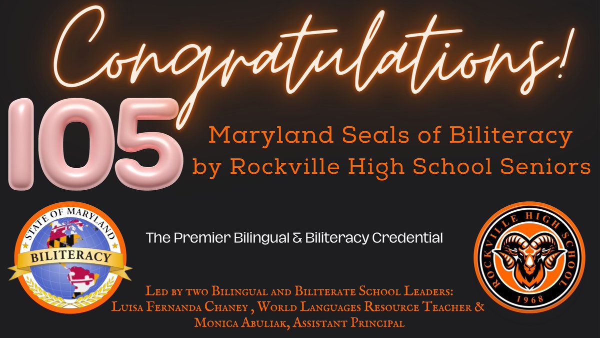 🎓 Respect to Rockville for Raising the Bar in Biliteracy! 105 senior students earn the #MDSealofBiliteracy in ~9 languages, with lots of pride, celebrating ASL, Amharic, &amp; Mandarin, Spanish and more! #SraChaney🎉 #SealOfBiliteracy #VocesHispanas #FiertéMultilingue <a href="/PrincipalRHS/">Rhoshanda Pyles</a>