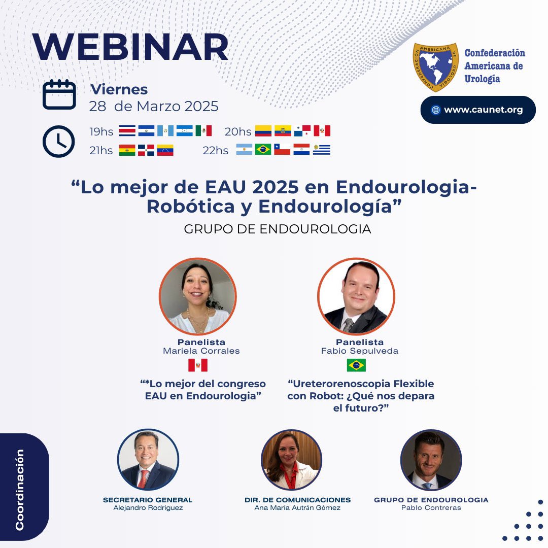 Pablo Contreras (@pabloncontreras) on Twitter photo LATINOS DEL MUNDO 🔥🔥🔥
🗓️ Hoy por la tarde ENDO WEBINAR CAU
Mariela Corrales
<a href="/_MCorrales_/">Mariela Corrales</a> 🇵🇪 con los mejor de #EAU25 #FANS #DISS #SUCTION
Fábio Sepúlveda
<a href="/2fabiosepulveda/">Fábio Sepúlveda</a> 🇧🇷con las novedades de robots para Endouro 🤖
Los esperamos en este link us06web.zoom.us/webinar/regist… LATINOS DEL MUNDO 🔥🔥🔥
🗓️ Hoy por la tarde ENDO WEBINAR CAU
Mariela Corrales
<a href="/_MCorrales_/">Mariela Corrales</a> 🇵🇪 con los mejor de #EAU25 #FANS #DISS #SUCTION
Fábio Sepúlveda
<a href="/2fabiosepulveda/">Fábio Sepúlveda</a> 🇧🇷con las novedades de robots para Endouro 🤖
Los esperamos en este link us06web.zoom.us/webinar/regist…