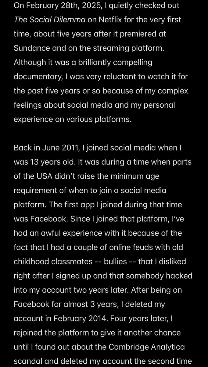 Jul_Worthington's tweet image. I didn’t feel like posting a very long #thread on #TheSocialDilemma, my complex feelings about #SocialMedia, and my personal experience on each platform, but I thought I’d share my statement about it in picture form to make it easier for you all to read it instead.🎥🎞️🤳🏻(1/3)