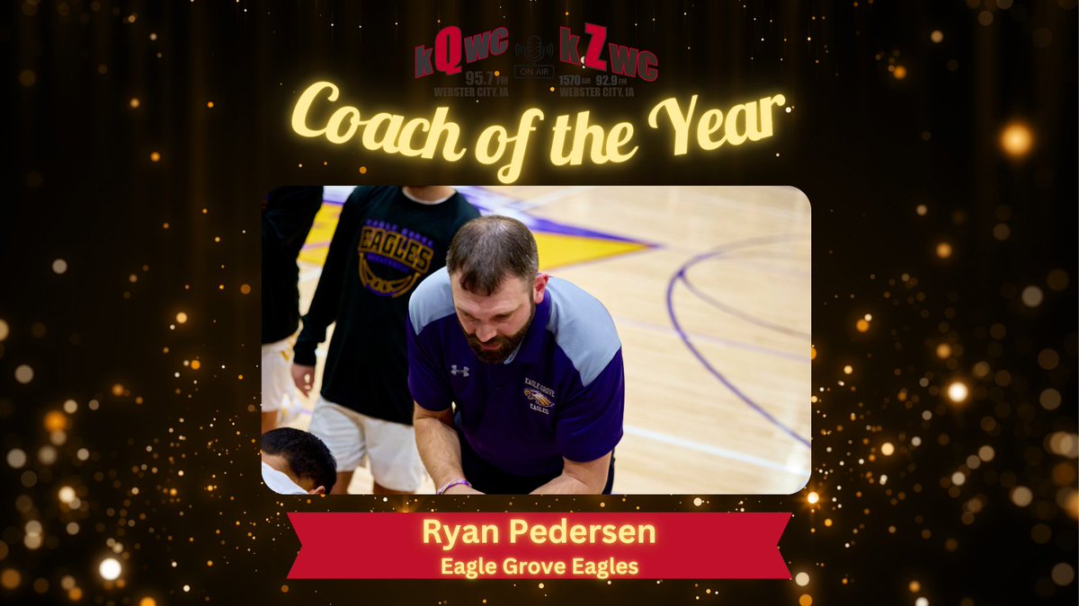 Our 2025 #kqradio Men's Basketball Coach of the Year is Eagle Grove coach Ryan Pedersen.

Pedersen led the Eagles to their first back-to-back double-digit win seasons since 2009-10 and nearly upset 20-1 Ridge View in the district semis.

📸: Mitch Jones

#iahsbkb