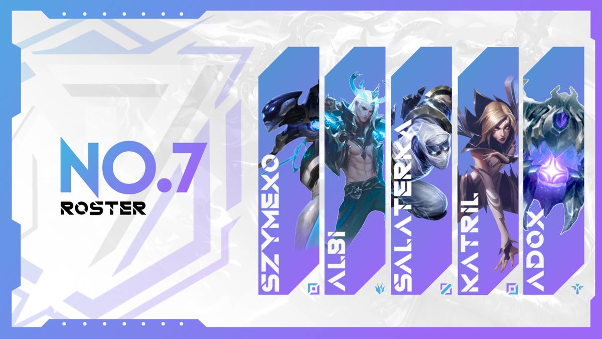 NO.7 Esports (@no7esports) on Twitter photo Ogłoszenie Składu
Nie wiem jak u was ale nasz off-sezon był naprawdę owocny. Oto nasz skład na przyszły split. WIdzimy się na Kwali.
Top: <a href="/KamelDominus/">TopDominus</a>
Jungle: <a href="/IIlIlllllllIIIl/">Albi</a>
Mid: <a href="/Salaterka_/">Sal Terrae</a>
Adc: <a href="/Katirl_/">Katril</a>
Supp: <a href="/Adox_lol/">Adam "Ãdôx" Dobrodziej</a>
HC: <a href="/TheYoungL1ve/">Youngii</a>
AC: <a href="/ShowMeisterino/">ShowMeister</a> Ogłoszenie Składu
Nie wiem jak u was ale nasz off-sezon był naprawdę owocny. Oto nasz skład na przyszły split. WIdzimy się na Kwali.
Top: <a href="/KamelDominus/">TopDominus</a>
Jungle: <a href="/IIlIlllllllIIIl/">Albi</a>
Mid: <a href="/Salaterka_/">Sal Terrae</a>
Adc: <a href="/Katirl_/">Katril</a>
Supp: <a href="/Adox_lol/">Adam "Ãdôx" Dobrodziej</a>
HC: <a href="/TheYoungL1ve/">Youngii</a>
AC: <a href="/ShowMeisterino/">ShowMeister</a>