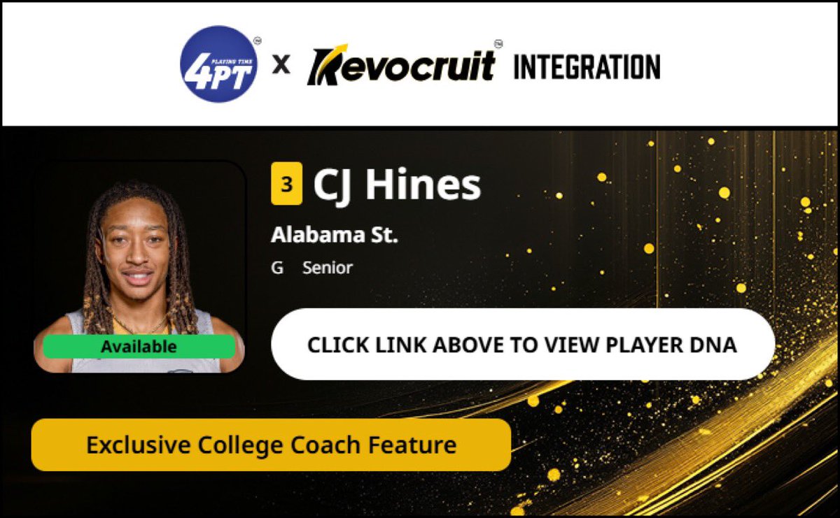CBB Transfer Portal Spotlight

CJ Hines
6'2" 185
Guard
Alabama State 

2024-25 Stats (35 Games):
📊 14.1 PPG, 3.0 RPG, 2.4 APG, 42.0 FG%

Coach Exclusive Revocruit Player DNA:
🔗 applink.revocruitathlete.com/player/36721

#TP4PT #TransferPortal